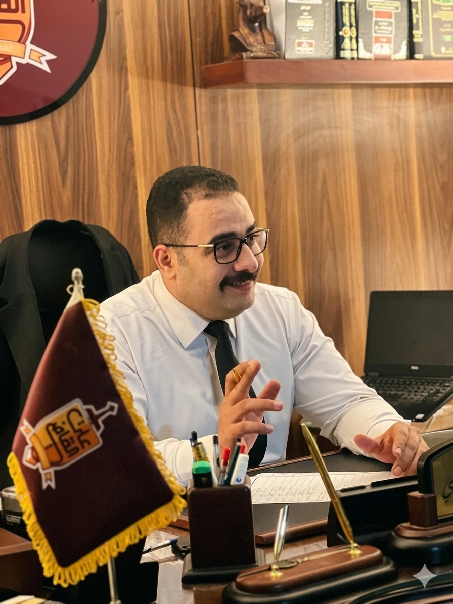 الأستاذ علي القاضي داخل المكتب
